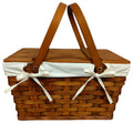 Stained Woodchip Picnic Basket W/Cotton Liner