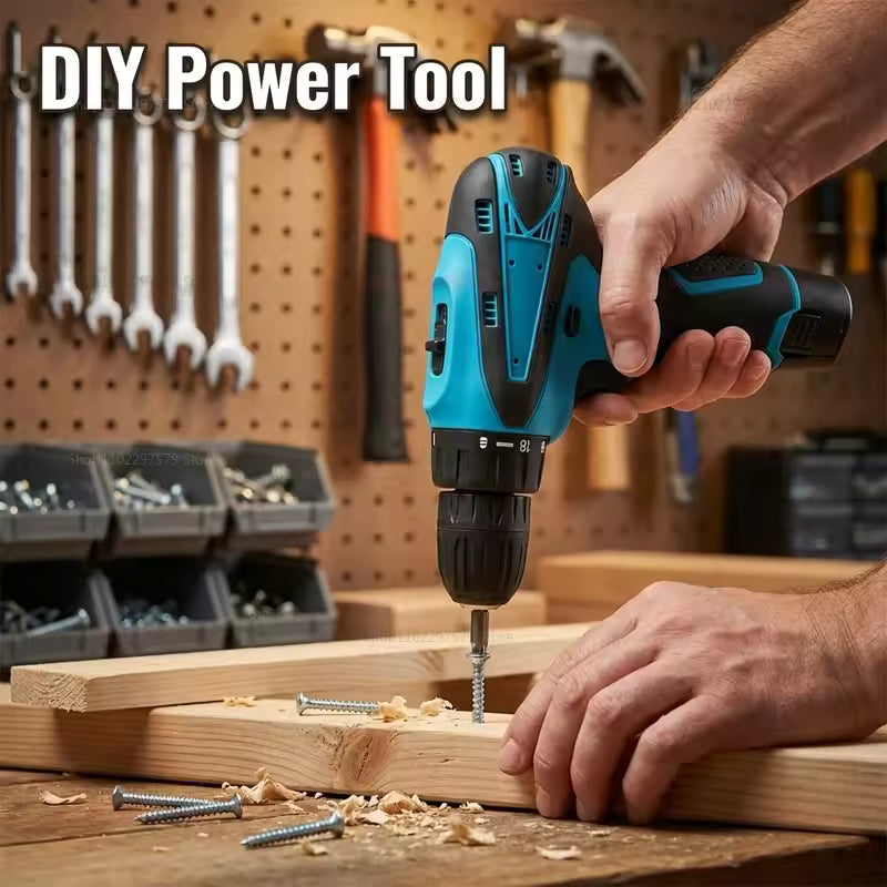12V Cordless Electric Drill Kit Screwdriver with Lithium Battery Compact Wireless Power Tool for Home DIY Repairs and Crafting